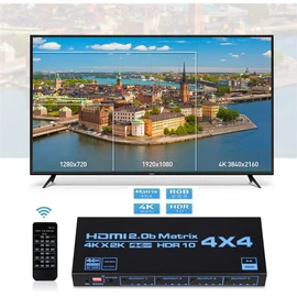 Swallow 4K HDMI 4 in 4 Out Matrix HDMI 2.0 Matrix Switcher 4x4 Ports 4K@60Hz Support 4K Dolby Vision HDR HDCP 2.2 Support Remote Control (Blue)
