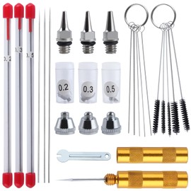 LEONTOOL 21 Pcs Airbrush Nozzle Cap Kit 0.2mm 0.3mm 0.5 mm Airbrush Needle Replacement Parts for Different Spraying Effects, Mini Wrench and Air Brush Cleaning Kit for Air Brush Sprayer Accessories