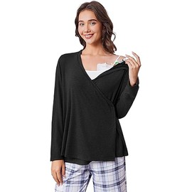 Deyeek Women's Post Shoulder Surgery Shirts Long Sleeve V-Neck Wrap Chemo Blouse Easy Access Adaptive Snap On Dialysis Shirts
