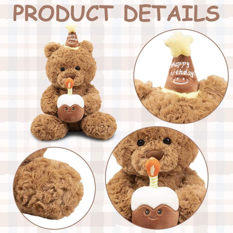 GDFJBG Teddy Plüschtier,Teddy mit Kuchen und Hat, 30cm Nette Plüsch