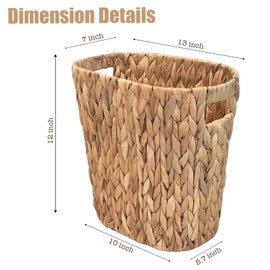 PINXIURY Bathroom Wicker Trash Can Wicker Waste Basket with Built-in Handles Water Hyacinth Hand Woven Garbage Can for Bedroom Office Kitchen 100% Handmade