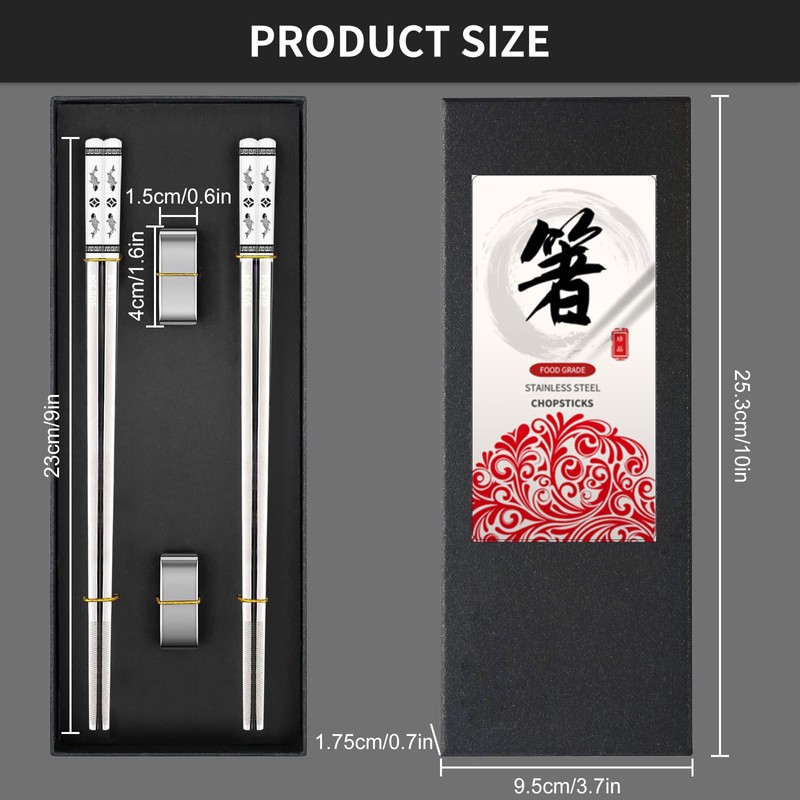2 Pairs Metal Chopsticks, Stainless Steel Chopsticks Comes with Two
