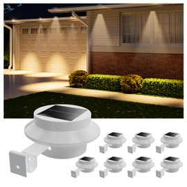 8 Pack White Solar Powered Clip On Gutter Mount Lights Outdoor Waterproof LED Fence Lamp for Lighting Rainspout, Railing, Outside House, Wall, Deck, Porch, Garage, Easy Peasy Installation(Warm White)