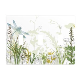 Wild Flower Dragonfly 3 Gang Toggle Light Switch Cover Plates Decorative Electric Outlet Covers Decorator Wall Switch Plate Receptacle Plug Covers 6.38 * 4.5 Inches