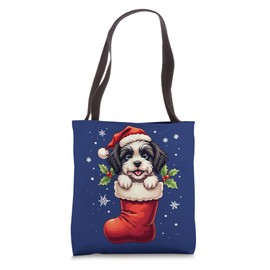 Havanese Christmas Stocking Puppy Dog Lover Holiday Tote Bag