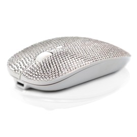 Bling Wireless Mouse Sparkly, Silver Rhinestone Glitter Computer Mouse Wireless with USB Receiver for Girls, Bedazzled Cute Mice for Laptop, PC, Notebook, MacBook Gift