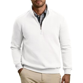 JMIERR Mens Casual Half Zip Sweatshirt Basic Long Sleeve Athletic Solid Color Gym Sweatshirts Stand Collar Outdoor Big Tall Sherpa Lined Pullover Soft Thick Winter Sweaters White X-Large