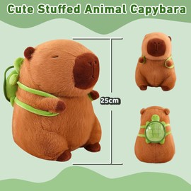 SJkeji Capybara Cuddly Toy, Cute Capybara Cuddly Toy with Turtle Backpack, Capybara Plush Toy Doll, Cute Capybara Plushies for Children and Home Decoration