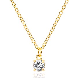 QVY - Collar solitario redondo de circonita cúbica para mujer, chapado en oro de 14 quilates, delicado día a día, collar con colgante de diamante de circonita cúbica [CZN-RD], 18 inch with 2 inch Extender, Chapado en oro, acero inoxidable, Circonia cúbic