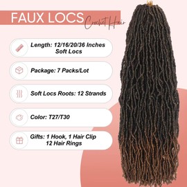 26 Inch Faux Locs Crochet Hair 7 Packs Soft Locs Crochet Hair Pre Looped Locs Hair Braids Goddess Locs Hair Ombre Brown Distressed New Locs for Women T30
