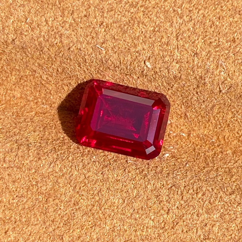 Lab Created Ruby Emerald Cut Loose Gemstone, Vivid Red Synthetic