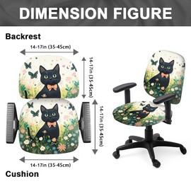 Hobbspring Office Chair Cover 2pcs Black Cat Flower Stretchable Covers for Universal Desk Rotating Chair,Computer Chair