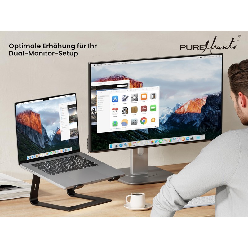 PureMounts Laptop Stand, Ultra-Slim, Ergonomic Aluminium Notebook Holder with Ventilation