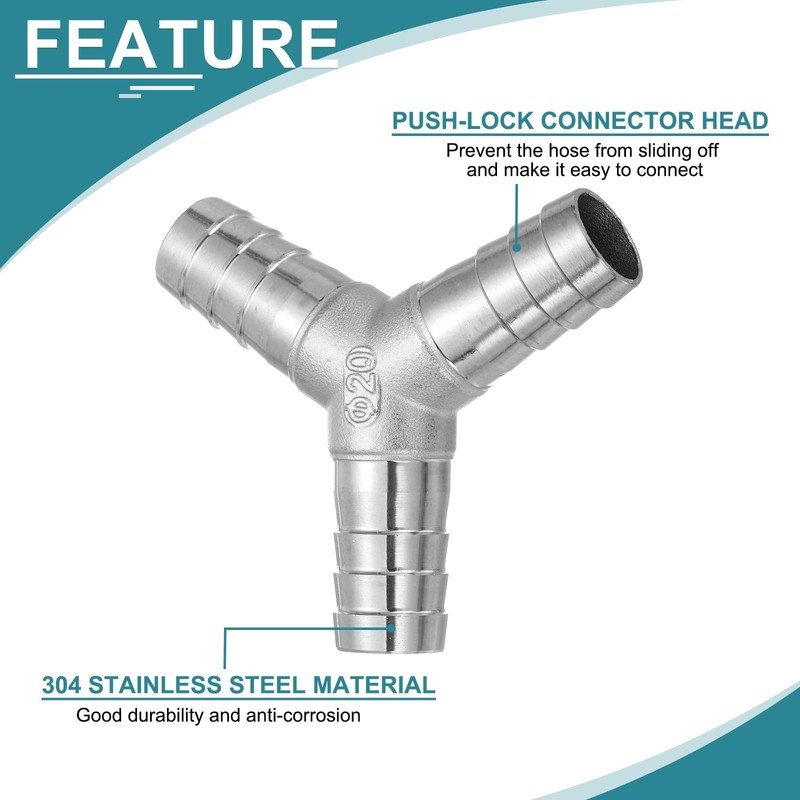 sourcing map 13/16" Y Shape Hose Barb Pipe Fitting, 304