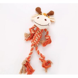LAYZ Plush animal dog rope toy. Perfect for puppies and small to medium sized dogs. Fun for interactive play and training with built-in squeaker. Ideal for teething and dental hygiene. (Giraffe)