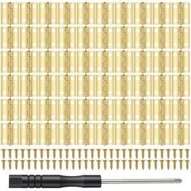 60 Pcs Mini Hinges, Stainless Steel Folding Butt Miniature Hing, 0.57 x 0.69 Inch Brass Antique Mini Hinges, Miniature Hardware With Screws and Screwdriver for DIY Crafts, Jewelry Box, Wooden Box Toys