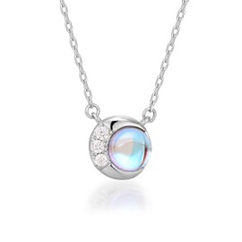 PHNIBIRD Moonstone Necklace for Women Crescent Moon Pendant Adjustable 925 Silver Necklace Gifts for Women