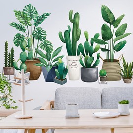 Buer Homie Wall Stickers, Green Plants Decals, Potted Plants Pattern