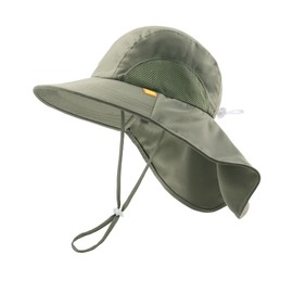 FURTALK Toddler Kids Sun Hat with Neck Flap UPF 50+ UV Protection Wide Rigid Brim Boys Girls Beach Swimming Sun Hats, Green, 5 years