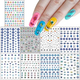 SONGJIE 9 Sheets Evil Eye Nail Stickers - Frensh Nail Tattoos with Women Nail Art, 3D Self-Adhesive Witch Nail Decals for DIY Nail Art Supplies, Pegatinas para Uñas with Eyes Pattern Nails Design