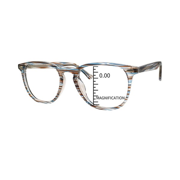 ProEyes MEGA 885, Progressive Reading Glasses, 0 Power on Top Lens, Anti Reflective Resin Lens, Spring Hinge (Blue, 2.75 x)