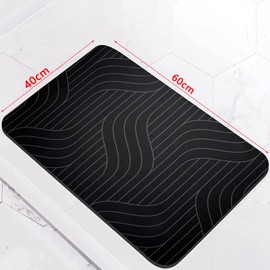 Soulnioi Bath Mat, Diatomaceous Earth Shower Mat Absorbent Bathroom Rug Non Slip Floor Mat Quick Dry Shower Mat, 40x60cm - Black