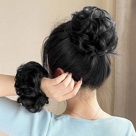 Human hair bun hair, giblet band wig, permed hair, black bun hair (KYR-WFHWJ4L) / 인모 올림머리 곱창밴드 가발 파마머리 블랙 똥머리 (KYR-WFHWJ4L)