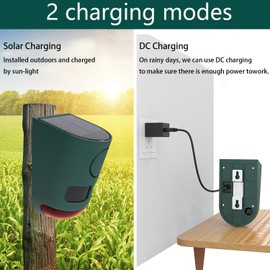 Solar Strobe Light Motion Detector Alarm: Dog Barking and Gunshot Sound, 13 Kinds of Warning Sound Loop Playback, 130db Noise Maker, Waterproof for Home, Farm - USB Charging (2Pack-Green)