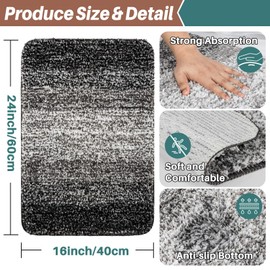 RAINFLOW Bathroom Rugs - Bath Mat, Absorbent Bath Mat,16 X 24 Inch Gray Bathroom Rugs,Washable Bathroom Rugs,Bath Mats for Bathroom,Toilet,Tub,Living Room, Bedroom,Kitchen, Sofa,Entry