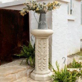 Floral-Patterned Resin Pedestal - Stone-Effect Finish, Rustic Farmhouse Stand for Patio Floral Displays & Outdoor Garden DecorColor: As picture, Size: One Size