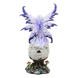 Ebros Beautiful Goddess Amethyst Fairy Sitting On LED Filigree Orb Ball Statue Lavender Fairy Night Light Multi Color LED Collector Sculpture