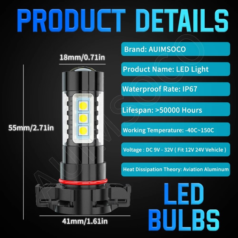 AUIMSOCO For Jeep Gladiator 2020-2023 4X White LED Headlights Hi/Lo