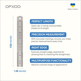 OFXDD Metal Ruler Set - 8 Inch (20 cm) Stainless Steel Rulers - Flexible & Rigid, Precise Markings, Straight Edge, Multi-Use