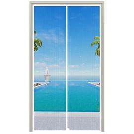 Homearda Magnetic Screen Door Fiberglass White-New Upgraded -Durable Mesh Curtain with Weights in Bottom-Full Frame Magic Seal-Hands Free-Pet and Kid Friendly-Screen Size is 39''x83'' -White