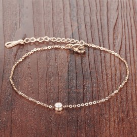 Kim Johanson Stainless Steel Women's Anklet "Love" in Rose Gold with Zirconia Stones Including Jewellery Bag, Stainless Steel, Cubic Zirconia