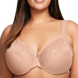 Glamorise Women's Plus Size Low Cut Wonderwire Lace Bra Underwire #1240, Café, 44F