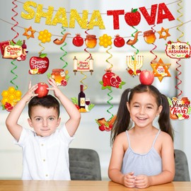 Rosh Hashanah Decorations, Happy Jewish New Year Decorations Includes Happy Rosh Hashanah Banner and Shana Tova Decor Hanging Swirls for Rosh Hashanah Party Favors Supplies