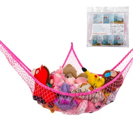 KoHuiJoo Jumbo Toy Hammock Stuffed Animals and Toy Storage Hammock Net 70" Wall Sling Corner Extra Large Kids Children Mesh Toy Net Organizer Pink