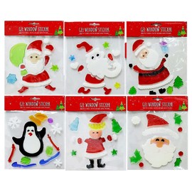 Set of 6 x Christmas Xmas Window Gel Jelly Stickers Decals Decorations