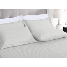 Threadmill Home Linen Full-Size Sheets - 100% Pure Cotton 600 Thread Count, 4 Piece Damask Silver Bed Set, Hotel Quality ELS Combed Cotton, Striped Bedsheets with Elasticized Deep Pocket