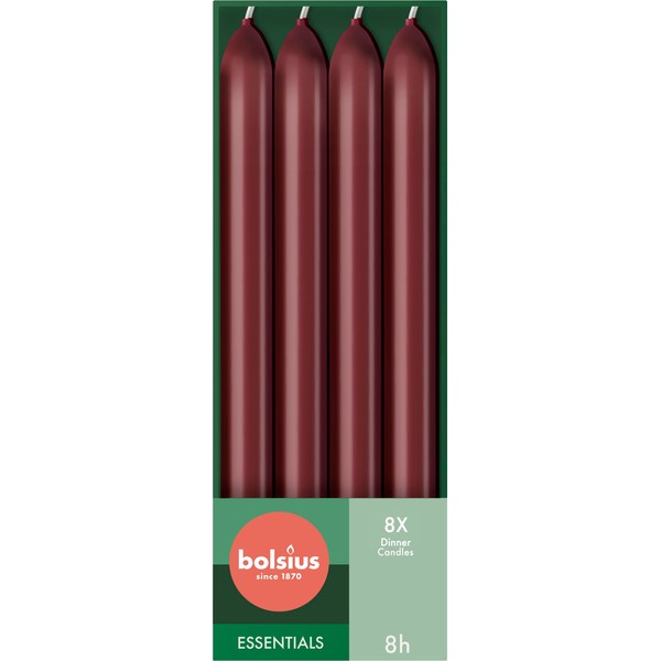 Bolsius Tapered Dinner Candles – Dark Red – 8-Pack –