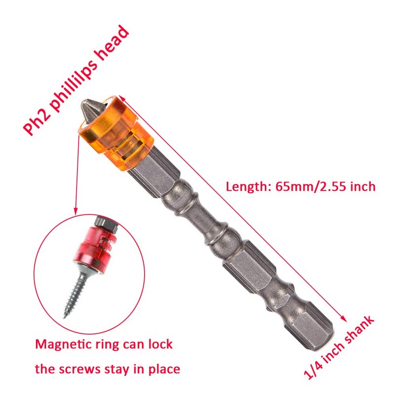 Eyech 10pcs PH2 Magnetic Phillips Cross Screwdriver Bits Set 1/4
