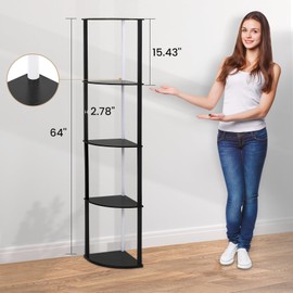 5 Tiers Corner Shelf with Light, with 6 Color RGB LED, Corner Bookshelf Cabinet with App and Remote Control, Small Space Display Shelves for Living Room Bedroom, Modern Home Decor Bracket Floor Lamps