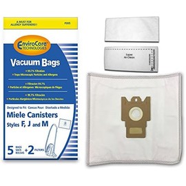 EnviroCare Replacement Anti-Allergen Vacuum Bags for Miele F,J,M Canisters 5 Pack with 2 Filters