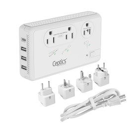 Ceptics Voltage Converter for Travel, 220V to 110V Converter w/Type C, E/F, G, I Plugs, 2000W Outlet for Hair Dryers, 4 USB w/ 1 USB-C PD 18W Fast Charge, for Curling Iron, Straightener, Chargers