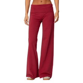 Lounge Yoga Pants for Women Fold Over Low Waist Wide Leg Sweatpants Flare Leggings Bell Bottoms Y2K Foldover Pants (Red, S)