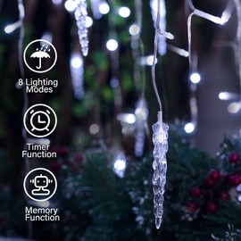 Icicle Lights Outdoor, 33 FT 400 LED Christmas Lights with 60 Drops, Waterproof Connectable Icicle Christmas Light Outdoor with Remote and Timer, 8 Light Modes Christmas Decorations for Roofline