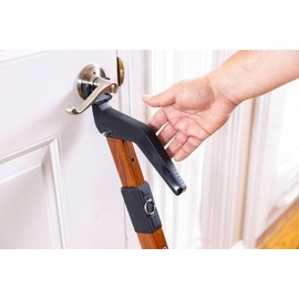 Super Heavy Duty Security Door Wood Grain Finish Lock Bar Fully Adjustable Door Stopper Device for Home Defense for Residential and Commercial Use to Protect Against Forced Entry