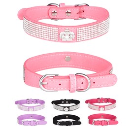 Bling Dog Collar for Small Medium Large Dogs, Crown Rhinestone Dog Collars for Girl and boy Dog, Diamond Puppy Collars, Adjustable Leather Suede SOFE Cat Collar (S(10.6"-13"/27CM-33CM), Pink)