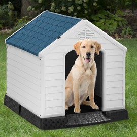 FDW Dog House Indoor Outdoor Durable Ventilate Waterproof Pet Plastic Dog House for Small Medium Large Dogs Insulated Puppy Shelter Kennel Crate with Air Vents and Elevated Floor